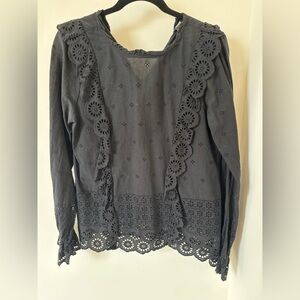 Sanctuary Black Long Sleeve Eyelet Blouse Size Small